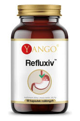 Yango Refluxiv supplement bottle with 90 natural capsules for heartburn relief and digestive support.